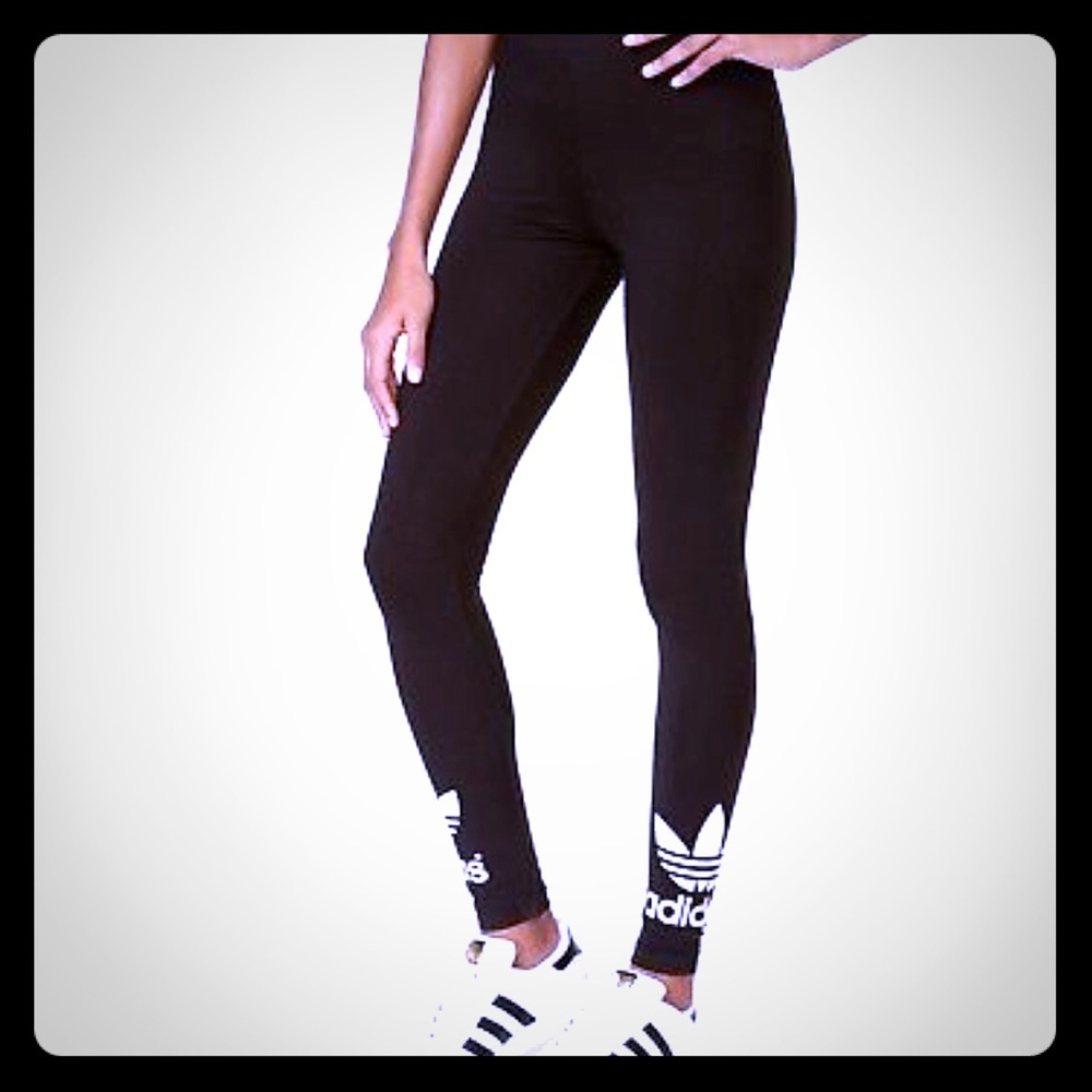 Womens Black Original Trefoil Leggings Size XS